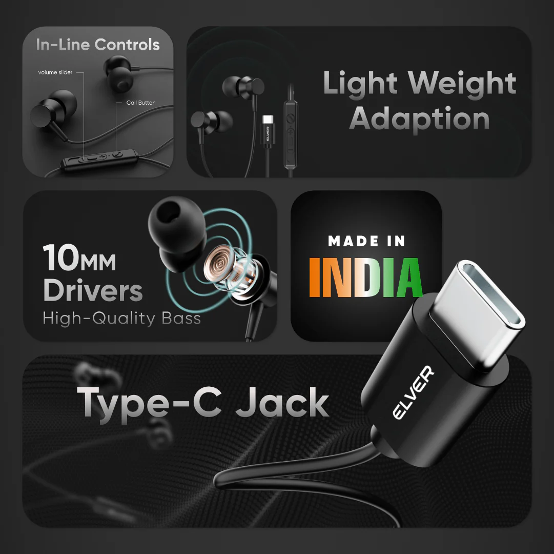 Elver Flow Wired Earphones with Type-C Jack & Mic - Image 7