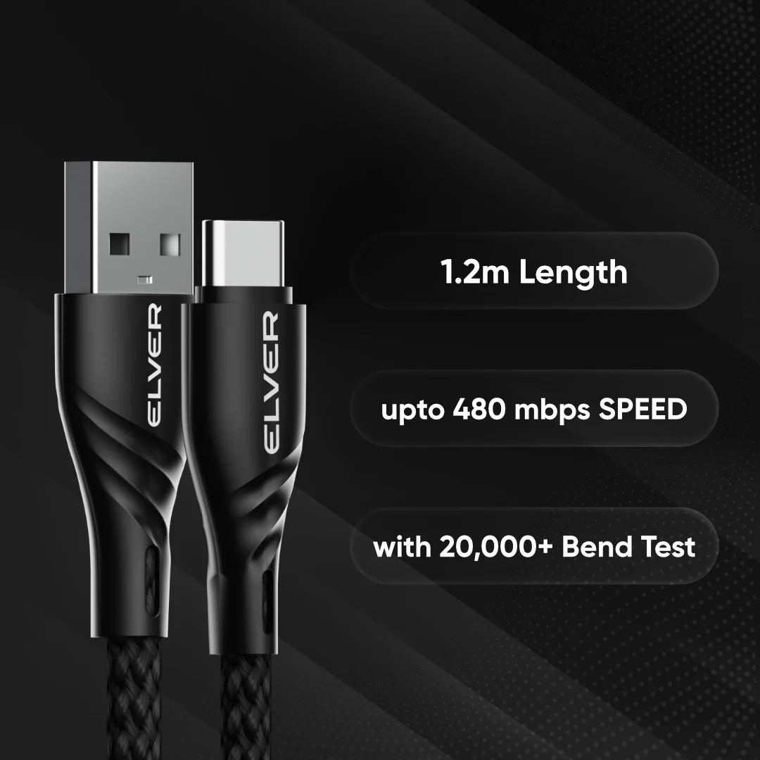 Elver USB-A to Type-C Cable | 1.2M Length, Upto 100w - Image 4